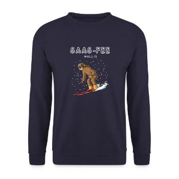 Saas Fee Wallis Schweiz Retro Ski Snowboard - Unisex Pullover - Navy - Vorne - Alina (178cm) & Michal (187cm)