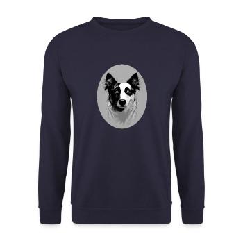 Border Collie Schwarz-Weiß oval - Unisex Pullover - Navy - Vorne - Alina (178cm) & Michal (187cm)