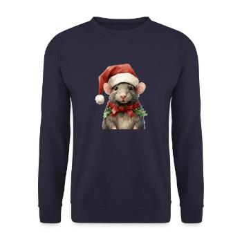 Ratte mit Weihnachtsmütze, T-Shirt, Tasse - Unisex Pullover - Navy - Vorne - Alina (178cm) & Michal (187cm)