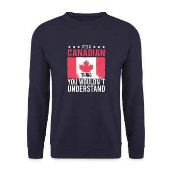 Kanada Canadian Ahornblatt Vintage Hockey Sprüche - Unisex Pullover - Navy - Vorne - Alina (178cm) & Michal (187cm)