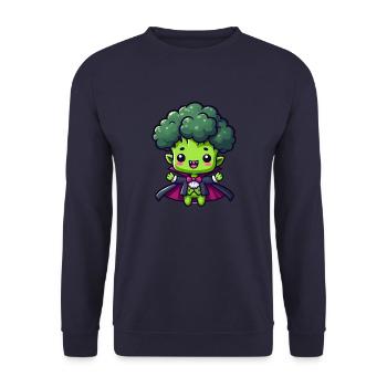 Cute Halloween Broccoli Vampire Cartoon Green - Unisex Sweatshirt - navy - Front - Alina (178cm) & Michal (187cm)