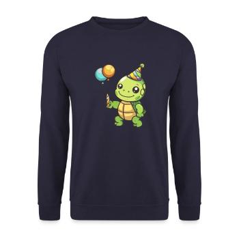 Bande dessinée d’anniversaire de tortue - Sweat-shirt Unisexe - marine - Devant - Alina (178cm) & Michal (187cm)