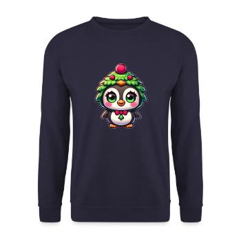 Weihnachtspinguin skurril lustig Cartoon - Unisex Pullover - Navy - Vorne - Alina (178cm) & Michal (187cm)