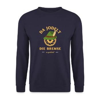 Da jodelt die Bremse – Werkstatt Termin? - Unisex Pullover - Navy - Vorne - Alina (178cm) & Michal (187cm)