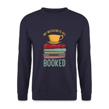My Weekend Is All Booked Funny Book Lover Library - Unisex Pullover - Navy - Vorne - Alina (178cm) & Michal (187cm)