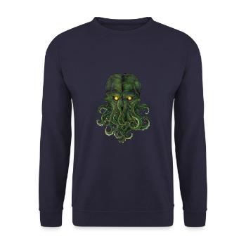 Cooles Motiv Oktopus Monster von H.P. Lovecraft - Unisex Pullover - Navy - Vorne - Alina (178cm) & Michal (187cm)