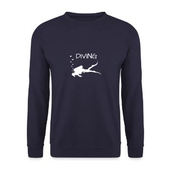 Diving Taucher mit Luftblasen Scuba - Unisex Pullover - Navy - Vorne - Alina (178cm) & Michal (187cm)