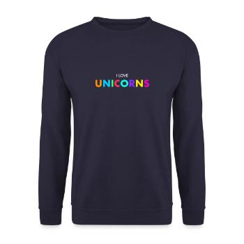 I love unicorns - Unisex Sweatshirt - navy - Front - Alina (178cm) & Michal (187cm)