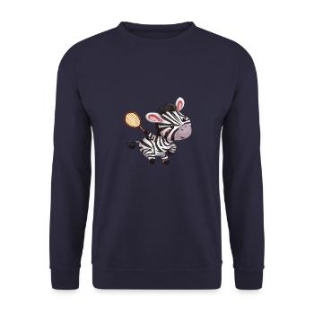 Kawaii Zebra beim Federball: Niedliches Badminton - Unisex Pullover - Navy - Vorne - Alina (178cm) & Michal (187cm)