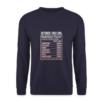 Oktober 1992 - 30. Geburtstag Geschenk. Legende. - Unisex Pullover - Navy - Vorne - Alina (178cm) & Michal (187cm)