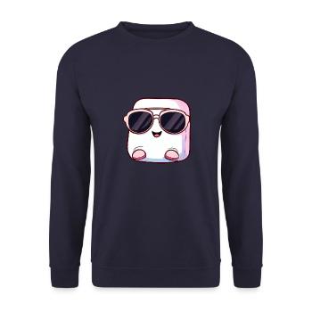 Cooler Marshmallow mit Sonnenbrille am Lagerfeuer - Unisex Pullover - Navy - Vorne - Alina (178cm) & Michal (187cm)