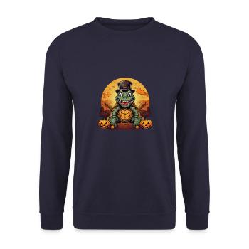 Halloween sunset with turtle, dinosaur and pumpkin - Unisex Sweatshirt - navy - Front - Alina (178cm) & Michal (187cm)