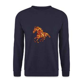Galoppierendes Pferd im herbstlichen Laub - Unisex Pullover - Navy - Vorne - Alina (178cm) & Michal (187cm)