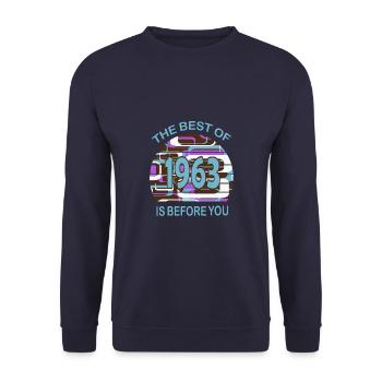 Year of birth 1963 Vintage Retro, birth, birthday - Unisex Sweatshirt - navy - Front - Alina (178cm) & Michal (187cm)