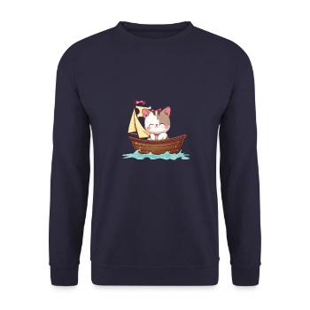 Cat Sailing, Dinghy Optimist Design Cat Girl - Unisex Sweatshirt - navy - Front - Alina (178cm) & Michal (187cm)