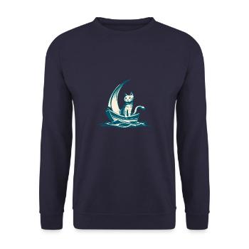 Abstract Minimalist Art - Cat on Boat D - Unisex Sweatshirt - navy - Front - Alina (178cm) & Michal (187cm)
