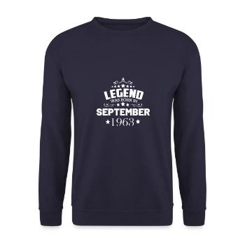 Une légende est née en septembre 1963 - Sweat-shirt Unisexe - marine - Devant - Alina (178cm) & Michal (187cm)