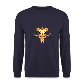 Girafe fitness avec haltères, motivant - Sweat-shirt Unisexe - marine - Devant - Alina (178cm) & Michal (187cm)