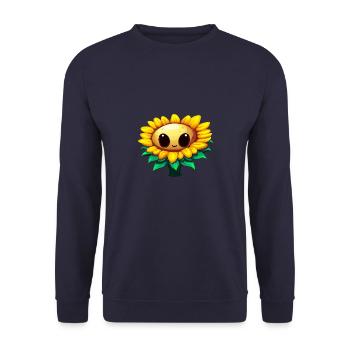 Kawaii Sonnenblume: Niedliche Sommerblume mit groß - Unisex Pullover - Navy - Vorne - Alina (178cm) & Michal (187cm)