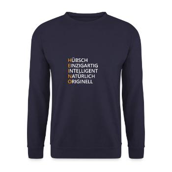 Heino Name Geschenk - Unisex Pullover - Navy - Vorne - Alina (178cm) & Michal (187cm)