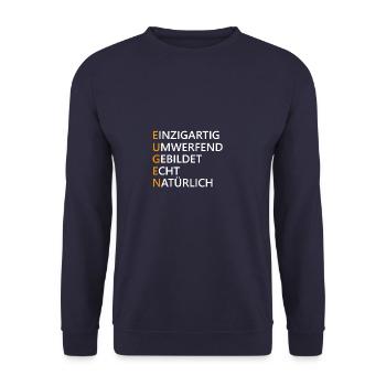 Eugen Name Geschenk - Unisex Pullover - Navy - Vorne - Alina (178cm) & Michal (187cm)