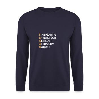 Edgar Name Geschenk - Unisex Pullover - Navy - Vorne - Alina (178cm) & Michal (187cm)