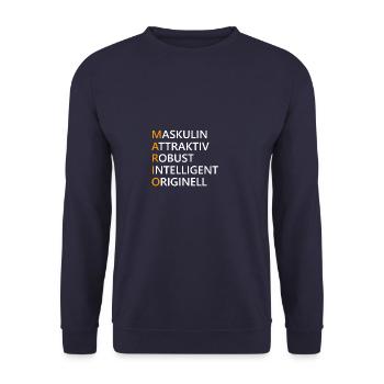 Mario Name Geschenk - Unisex Pullover - Navy - Vorne - Alina (178cm) & Michal (187cm)