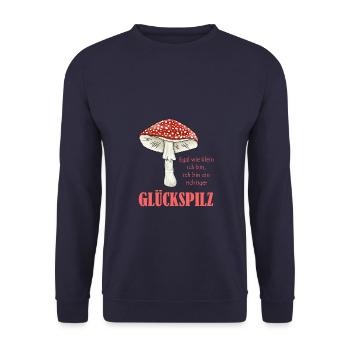 Fliegenpilz Pilz Glückspilz Illustration Motiv - Unisex Pullover - Navy - Vorne - Alina (178cm) & Michal (187cm)