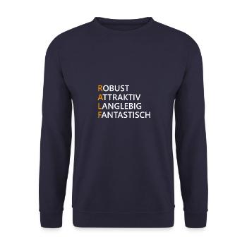Ralf Name Geschenk - Unisex Pullover - Navy - Vorne - Alina (178cm) & Michal (187cm)