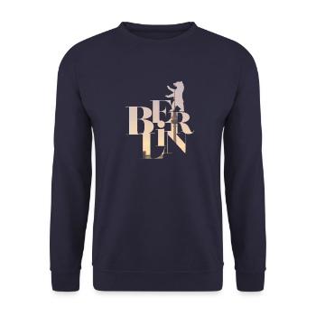 Berlin Elegante Schrift mit Skyline + Berliner Bär - Unisex Pullover - Navy - Vorne - Alina (178cm) & Michal (187cm)