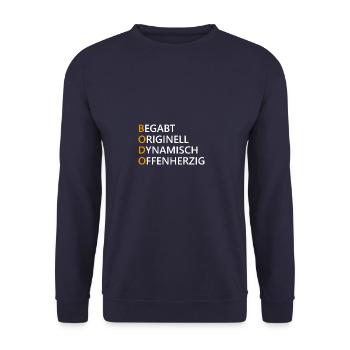 Bodo Name Geschenk - Unisex Pullover - Navy - Vorne - Alina (178cm) & Michal (187cm)