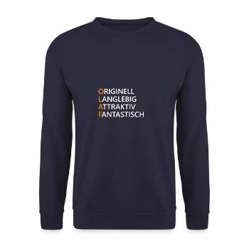 Olaf Name Geschenk - Unisex Pullover - Navy - Vorne - Alina (178cm) & Michal (187cm)