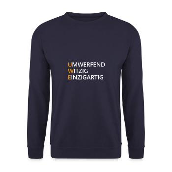 Uwe Name Geschenk - Unisex Pullover - Navy - Vorne - Alina (178cm) & Michal (187cm)