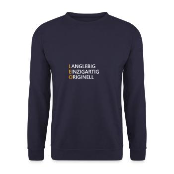 Leo Name Geschenk - Unisex Pullover - Navy - Vorne - Alina (178cm) & Michal (187cm)