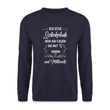 Ich esse Schokolade Sprüche - Unisex Pullover - Navy - Vorne - Alina (178cm) & Michal (187cm)