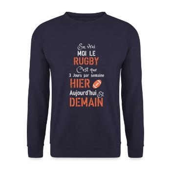 En vrai moi le rugby hier aujourd hui demain - Sweat-shirt Unisexe - marine - Devant - Alina (178cm) & Michal (187cm)