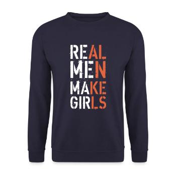 Echte Männer machen Mädchen Vatertagsgeschenk - Unisex Pullover - Navy - Vorne - Alina (178cm) & Michal (187cm)