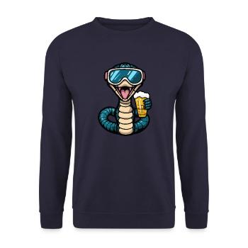 Schlange Kobra Apres Ski Bier - Unisex Pullover - Navy - Vorne - Alina (178cm) & Michal (187cm)