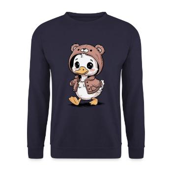 Kawaii Duckling with Colorful Teddy Bear Outfit - Unisex Sweatshirt - navy - Front - Alina (178cm) & Michal (187cm)