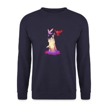 chat, pigeons, coloré, oiseaux, chatons, chat - Sweat-shirt Unisexe - marine - Devant - Alina (178cm) & Michal (187cm)