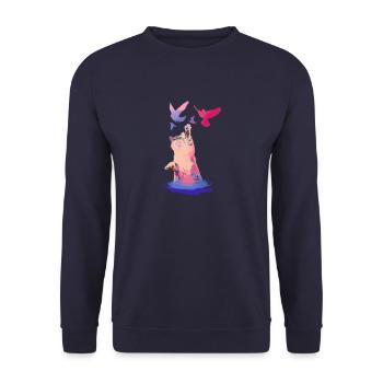 chat, pigeons, coloré, oiseaux, chatons, chat - Sweat-shirt Unisexe - marine - Devant - Alina (178cm) & Michal (187cm)