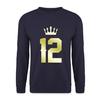 12 Zahl Krone - Unisex Pullover - Navy - Vorne - Alina (178cm) & Michal (187cm)