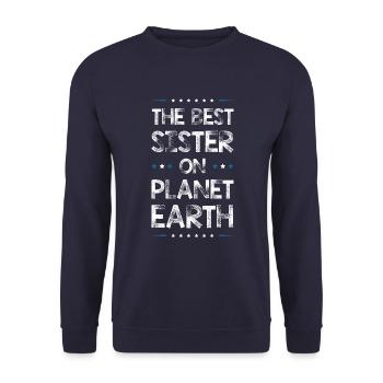 Beste Schwester Spruch - Unisex Pullover - Navy - Vorne - Alina (178cm) & Michal (187cm)