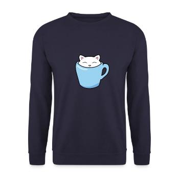 Cute kitten sitting in a blue cup of coffee - Unisex Sweatshirt - navy - Front - Alina (178cm) & Michal (187cm)