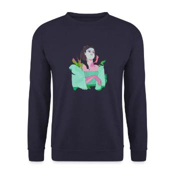 woman, pop-art, abstract, plants,pink, green - Unisex Sweatshirt - navy - Front - Alina (178cm) & Michal (187cm)