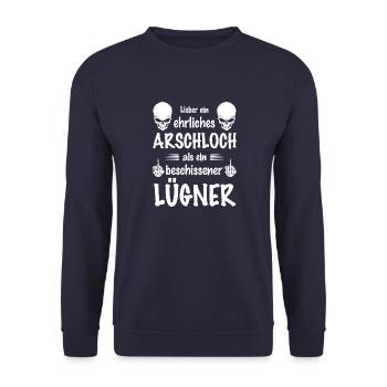 Lieber ein ehrliches Arschlich als ein Lügner - Unisex Pullover - Navy - Vorne - Alina (178cm) & Michal (187cm)