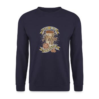 GIB MIR KAFFEE UND NIEMAND WIRD VERLETZT - Unisex Pullover - Navy - Vorne - Alina (178cm) & Michal (187cm)
