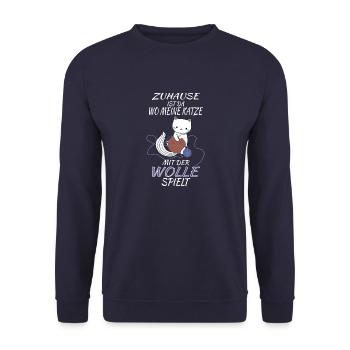 Cat handmade crochet knitting wool - Unisex Sweatshirt - navy - Front - Alina (178cm) & Michal (187cm)