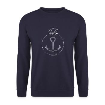 Föhr meine Insel cooler Spruch mit Anker Meer - Unisex Pullover - Navy - Vorne - Alina (178cm) & Michal (187cm)
