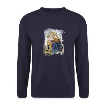 Holly Mary Maria Madonna Mariana Jungfrau Maria - Unisex Pullover - Navy - Vorne - Alina (178cm) & Michal (187cm)